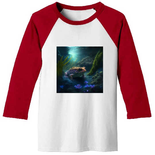 A toad in a creek the toad has blue glowing eyes Baseball Tees