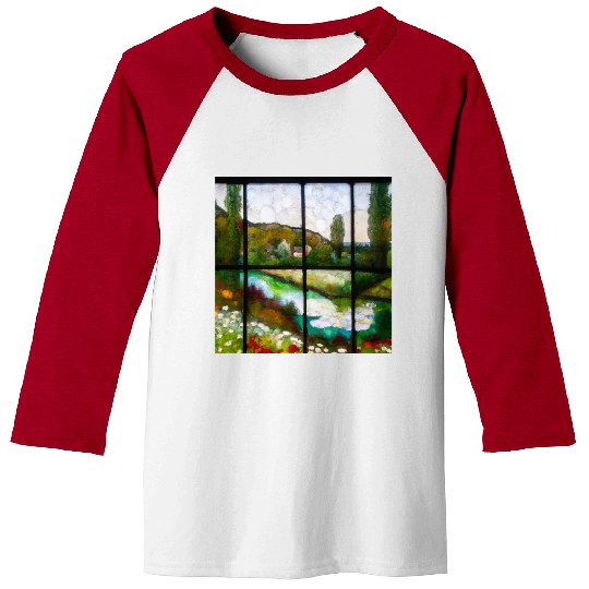 Stained Glass Monet Waterscape (AI Art) Baseball Tees