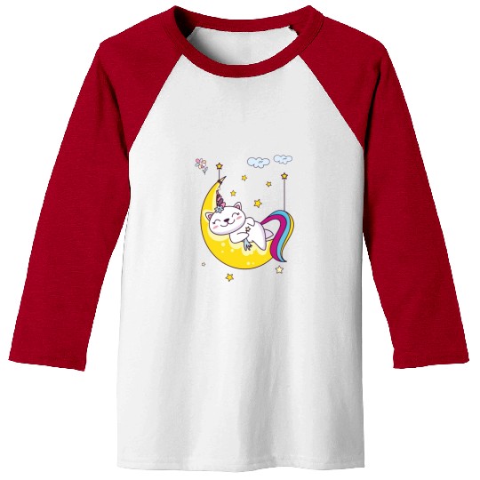 Unicorn pony cat on the moon, magic sleeping time Baseball Tees