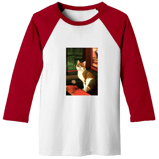 Cat in pub with wine glass cartoon poster Baseball Tees