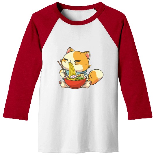Cat Ramen Bowl Anime Kawaii Neko Japanese Noodles Baseball Tees