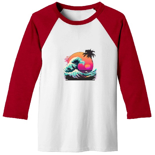 Vaperwave Aesthetic Glitch Great Wave Retrowave Sy Baseball Tees