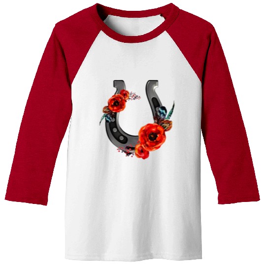 Floral Horseshoe With Poppies Baseball Tees