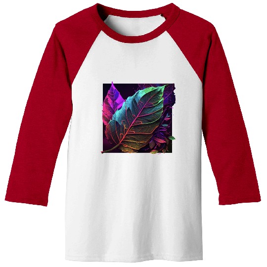 Vibrant Leaf Synthwave Baseball Tees