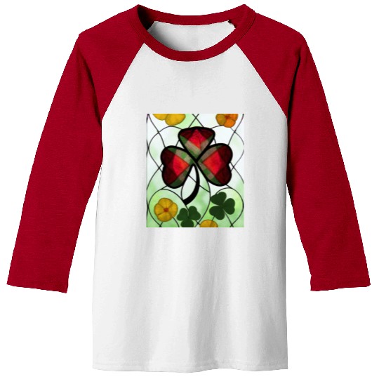 Red plaid Shamrock with Yellow Poppies (AI Art) Baseball Tees