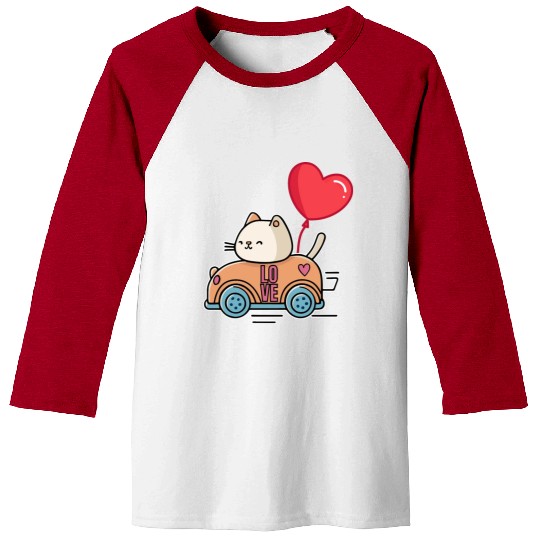 Cute cat in the love car, and love balloon - white Baseball Tees