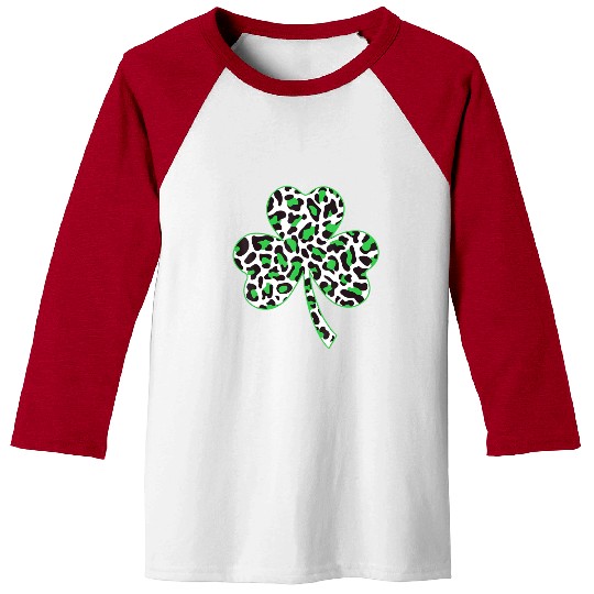 Cute Shamrock Leopard Print St Patricks Day Irish Baseball Tees