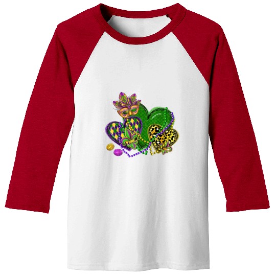 Mardi Gras Hearts Leopard Print Fleur de lis Symbo Baseball Tees