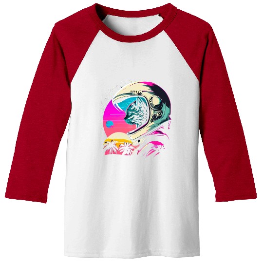 Aesthetic Vaporwave Space Cat 80s 90s Astronaut Baseball Tees