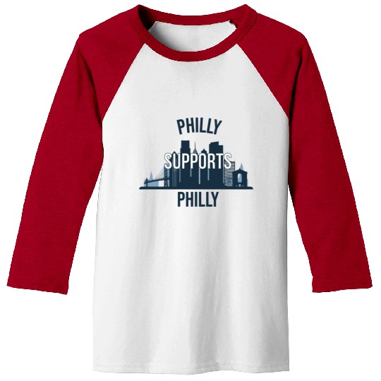 Philly Supports Philly skyline blue transparentbg Baseball Tees