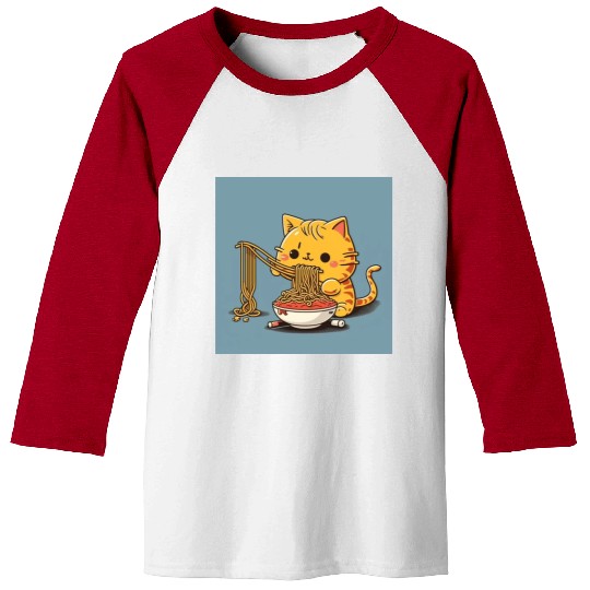 Japanese cat eating spaghetti Baseball Tees