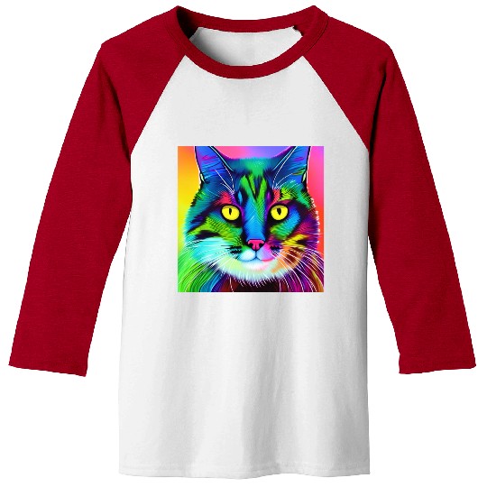 Colorful Realistic Cat Baseball Tees