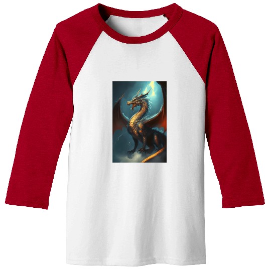Mystical Dragon in storm Baseball Tees