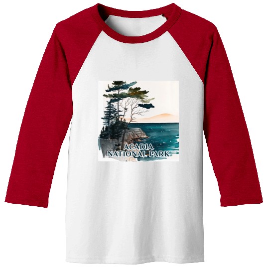 Acadia National Park Watercolor Baseball Tees