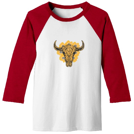Bull Skull Sunflower Baseball Tees
