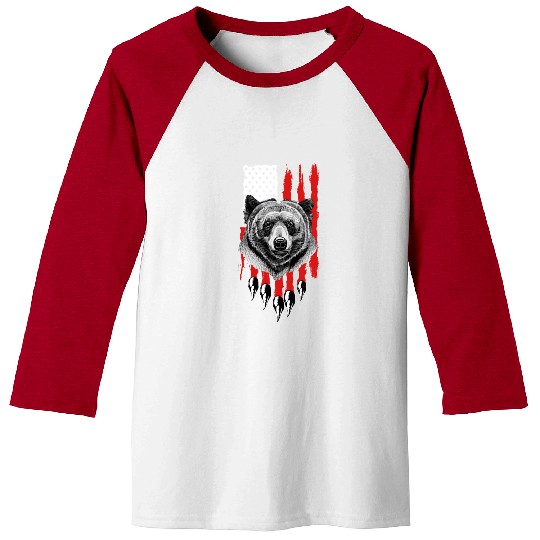 American US Flag Claw Grizzly Bear Hunting Patriot Baseball Tees