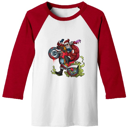 Zombie Biker Santa Motorcycle Christmas Baseball Tees
