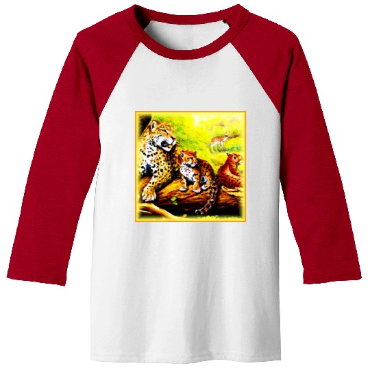 Jaguar Mom and Cubs Relaxing in Jungle. Buy Now Baseball Tees
