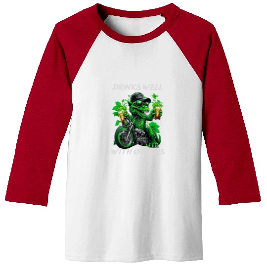 Drinks well with others st patrick's day Dinosaur Baseball Tees