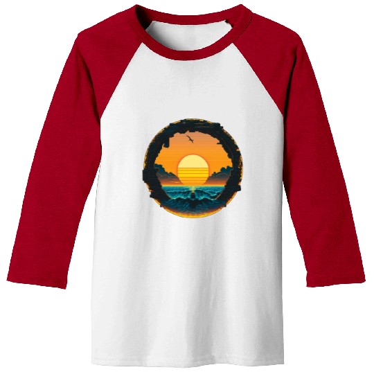 Cyberpunk Sunset Pixel Baseball Tees