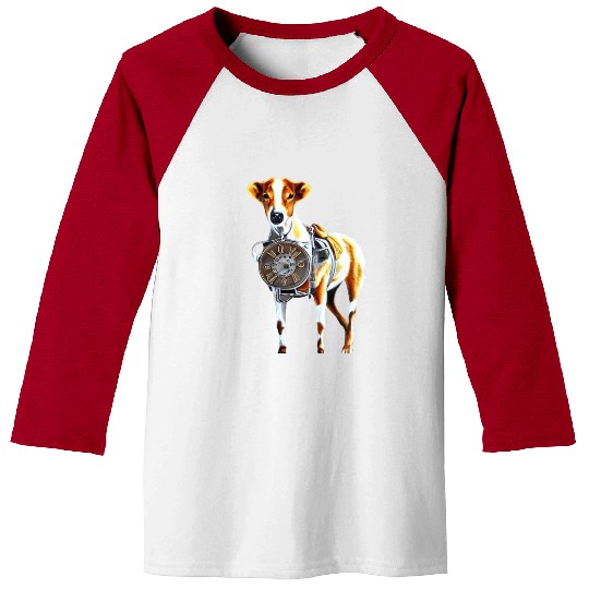 Brown White Greyhound Dog With Old Looking Clock Baseball Tees