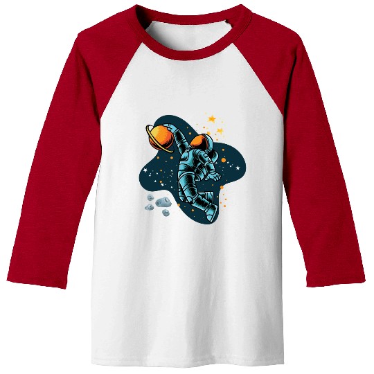 Blue and Orange illustrated Astronaut Galaxy Baseball Tees