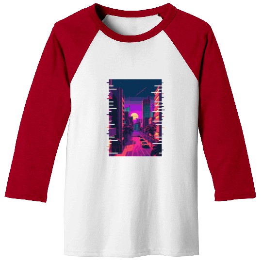 Japanese City Indie Aesthetic Glitch Art 80s 90s V Baseball Tees