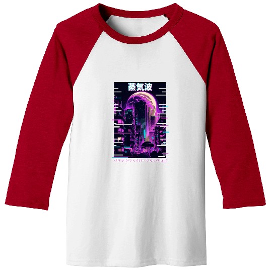 Retro Glitch Cityscape Vaporwave Futurism Tokyo Ae Baseball Tees