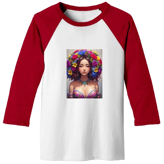 Spring Girl with a bouqet of flowers garland #3 Baseball Tees