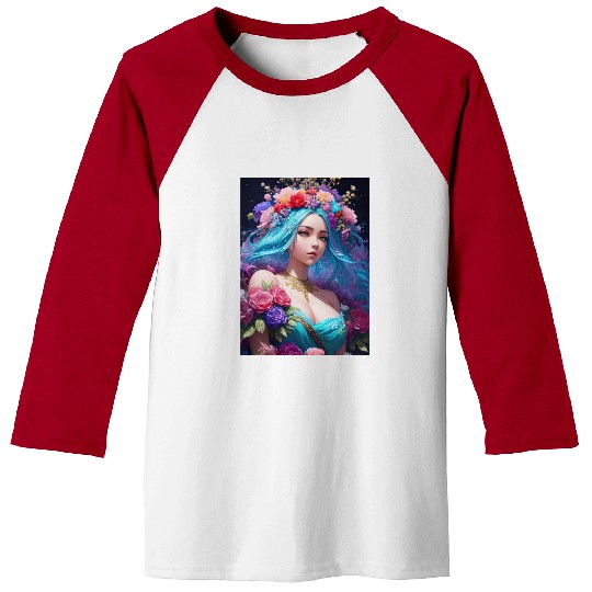 Spring Girl with a bouqet of flowers garland #7 Baseball Tees