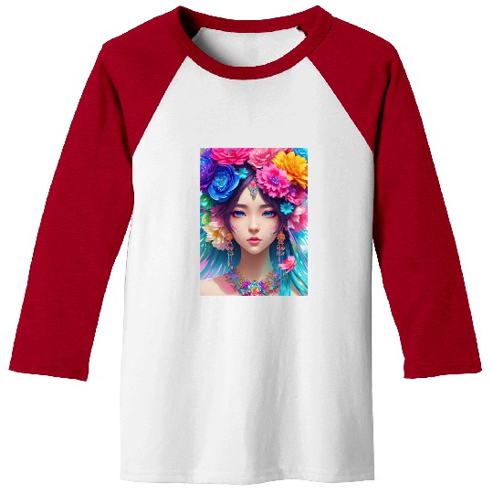Spring Girl with a bouqet of flowers garland #10 Baseball Tees
