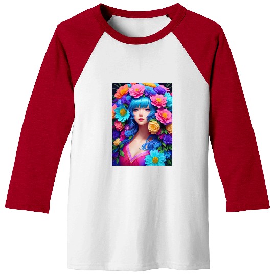 Spring Girl with a bouqet of flowers garland #18 Baseball Tees
