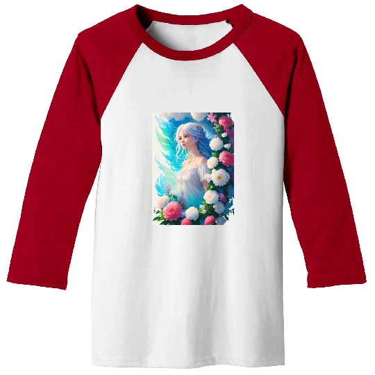 Spring Girl with a bouqet of flowers garland #22 Baseball Tees