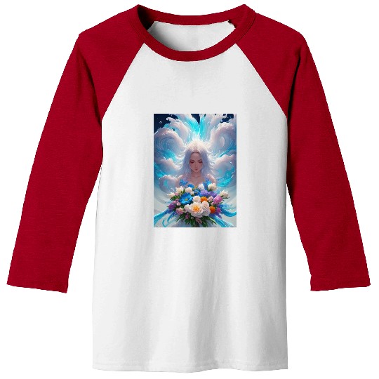 Spring Girl with a bouqet of flowers garland #23 Baseball Tees
