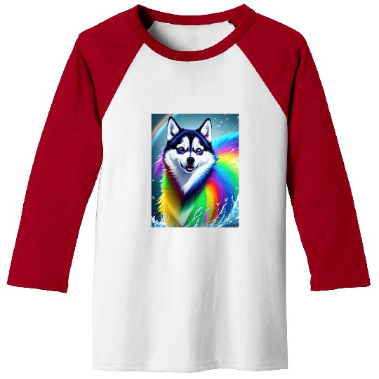 Husky dog with rainbow splashes of colors Baseball Tees