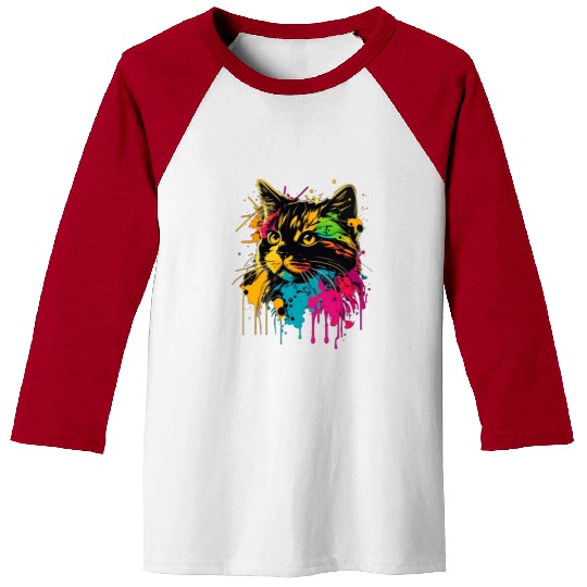 realistic cat meow outline wpap colorful Baseball Tees