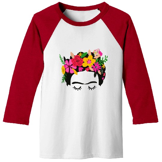 Frida Kahlo Illustration Floral Boho Style Mexican Baseball Tees
