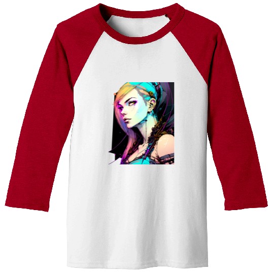 Neon Dreams A Cyberpunk Girl with Orange Teal Hair Baseball Tees
