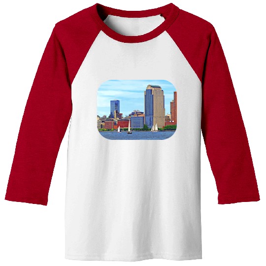Manhattan NY - Boats By Manhattan Skyline Baseball Tees