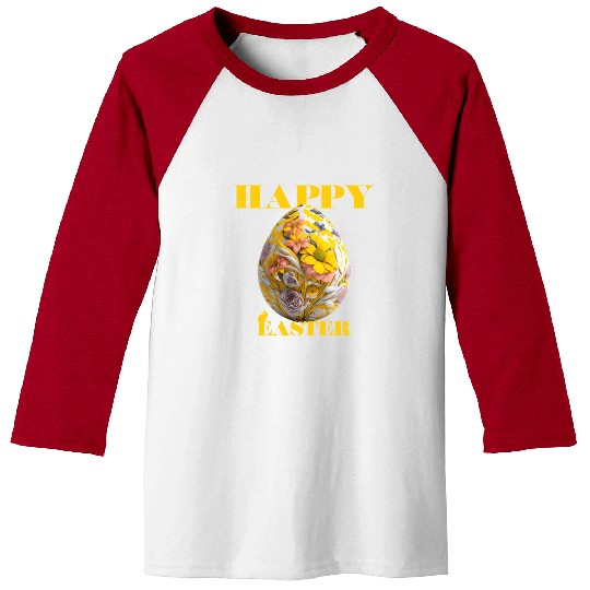 Happy Easter Egg Design with Floral Elements Baseball Tees