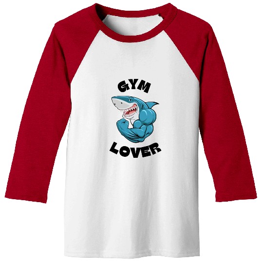 Blue Illustrated Shark Gym Lover Baseball Tees