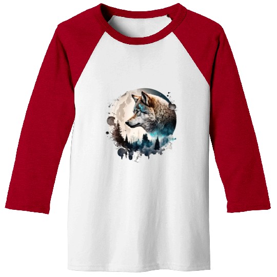 Wolf Moonlight Forest Wild Werewolf Watercolor Baseball Tees