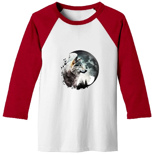 Wolf Moonlight Forest Wild Werewolf Watercolor 1 Baseball Tees