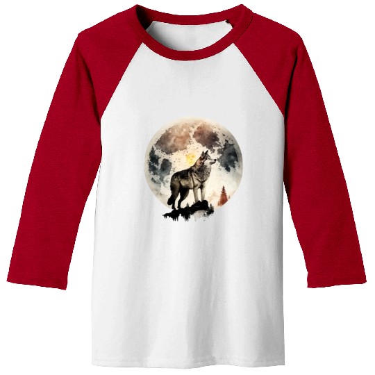 Wolf Moonlight Forest Wild Werewolf Watercolor 4 Baseball Tees