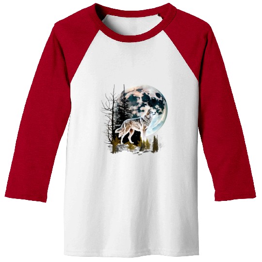 Wolf Moonlight Forest Wild Werewolf Watercolor 2 Baseball Tees