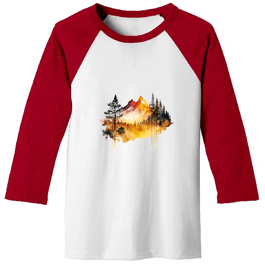 Watercolor Mountains Nature Hiking Explore Wild 6 Baseball Tees
