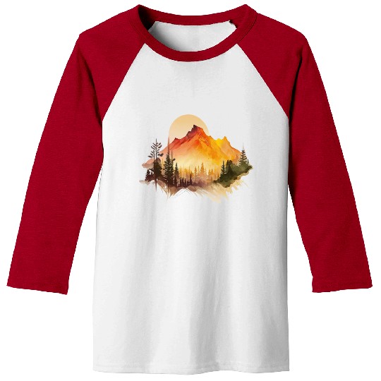 Watercolor Mountains Nature Hiking Explore Wild 1 Baseball Tees