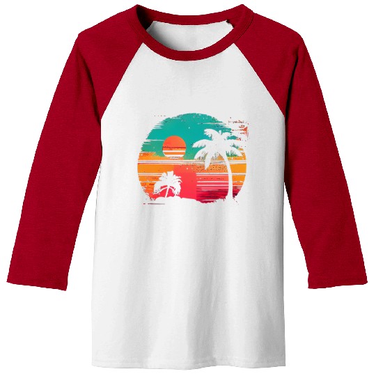 Vintage Retro Sunset Watercolor Beach Vacation 8 Baseball Tees
