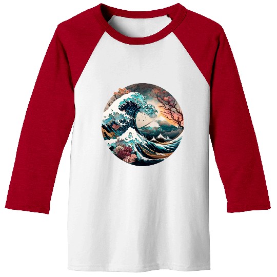 Watercolor Sea Waves Asian Art Water Nature Baseball Tees