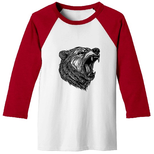 Wild Bear's Head With Sharp Teeth Baseball Tees
